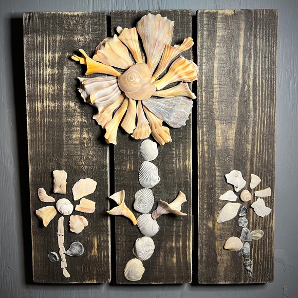 SeaShell Flower Coastal Theme Beach Decor Wall Hanging Wood Pallet Shell Art - Picture 11 of 13
